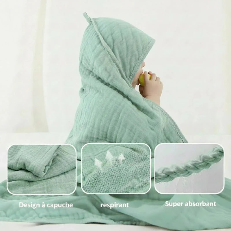 Cape de bain bébé verte capuche